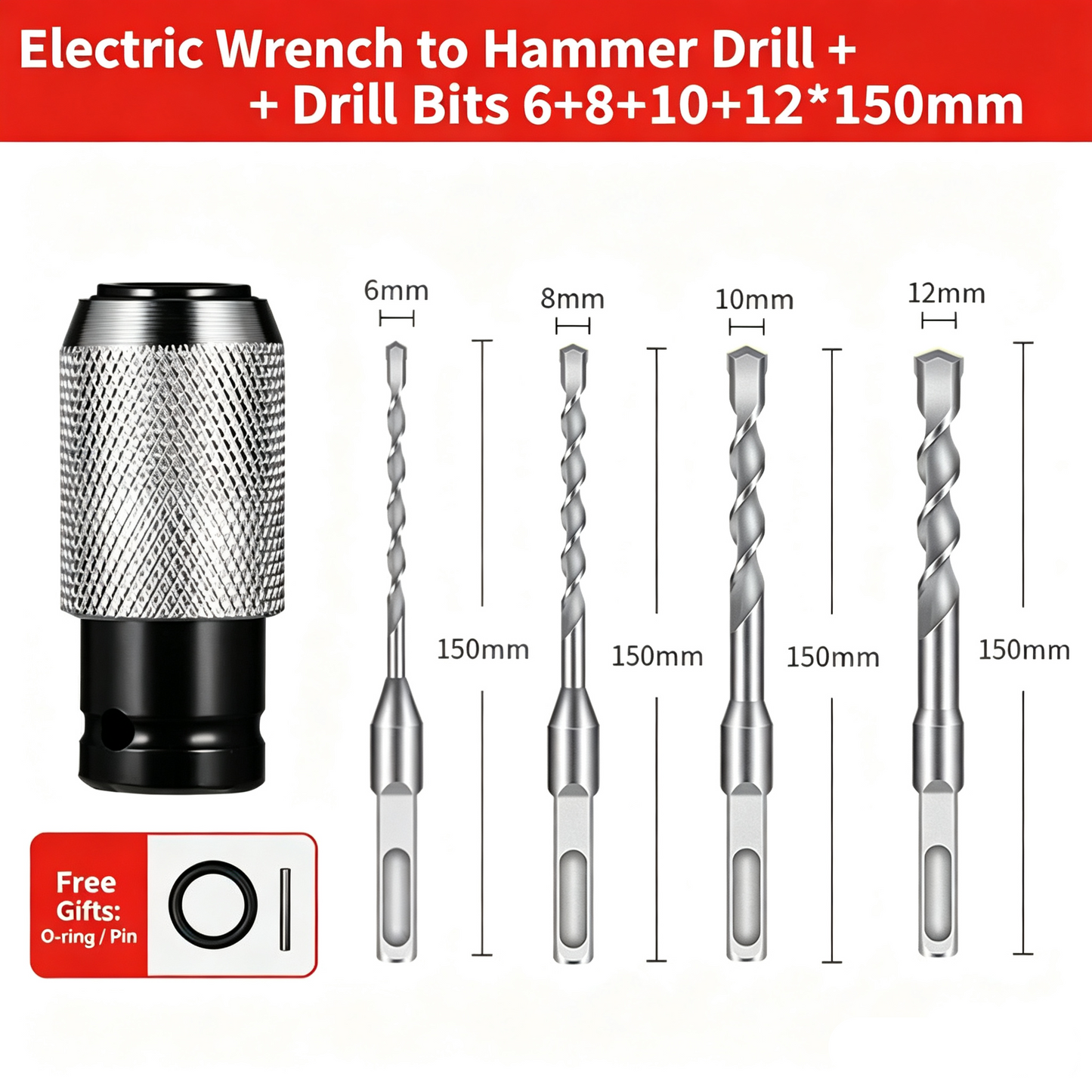 Rotary Hammer Adapter with Impact Drill Bits Set