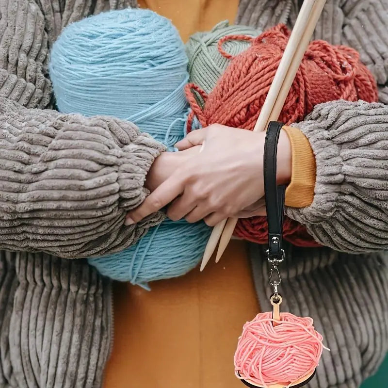 Portable Wooden Yarn Holder with Wrist Strap | Tangle-Free Yarn Spinner & Dispenser for Knitting & Crochet