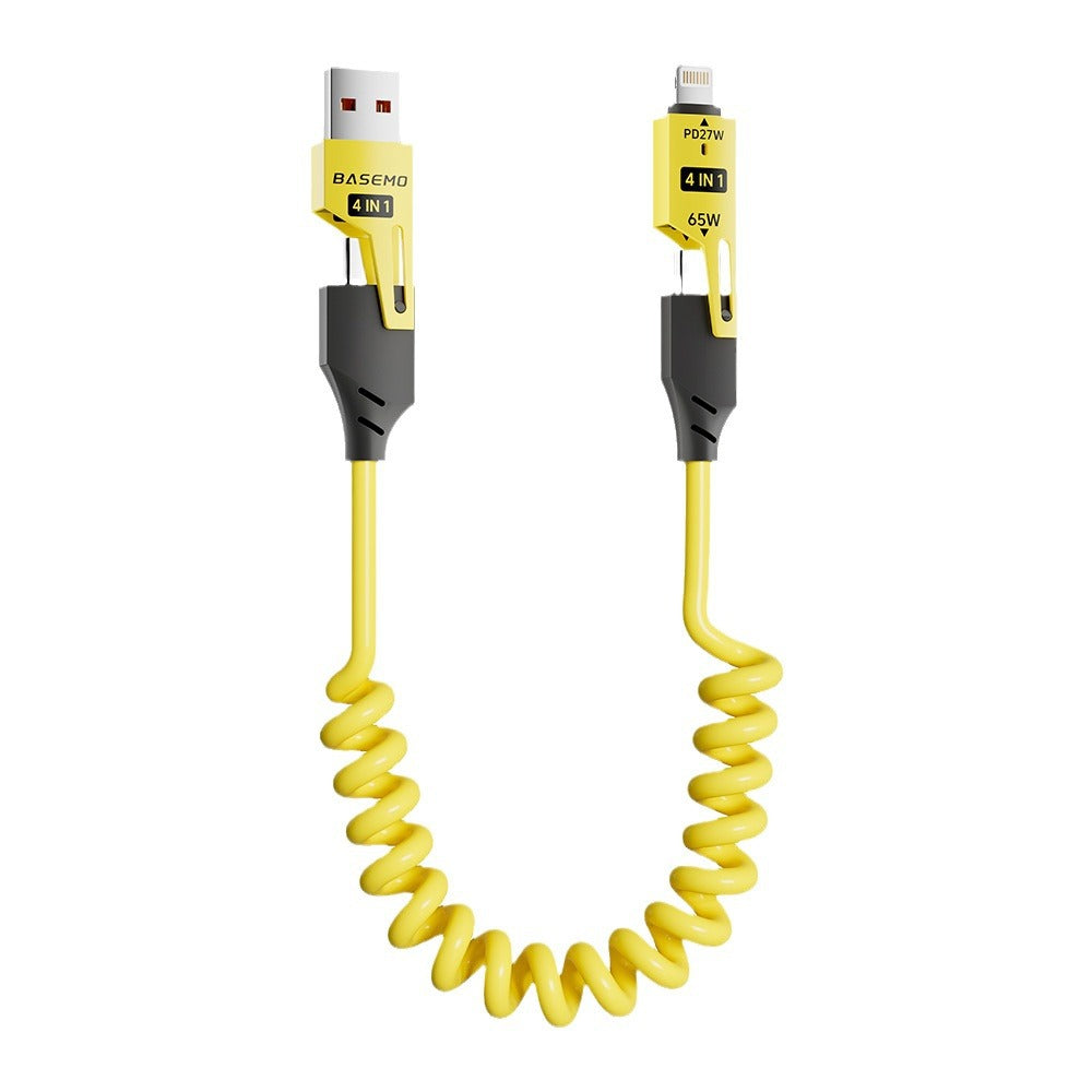 4-in-1 Coiled Fast Charging Cable | 65W Retractable Cord for Car & Desk