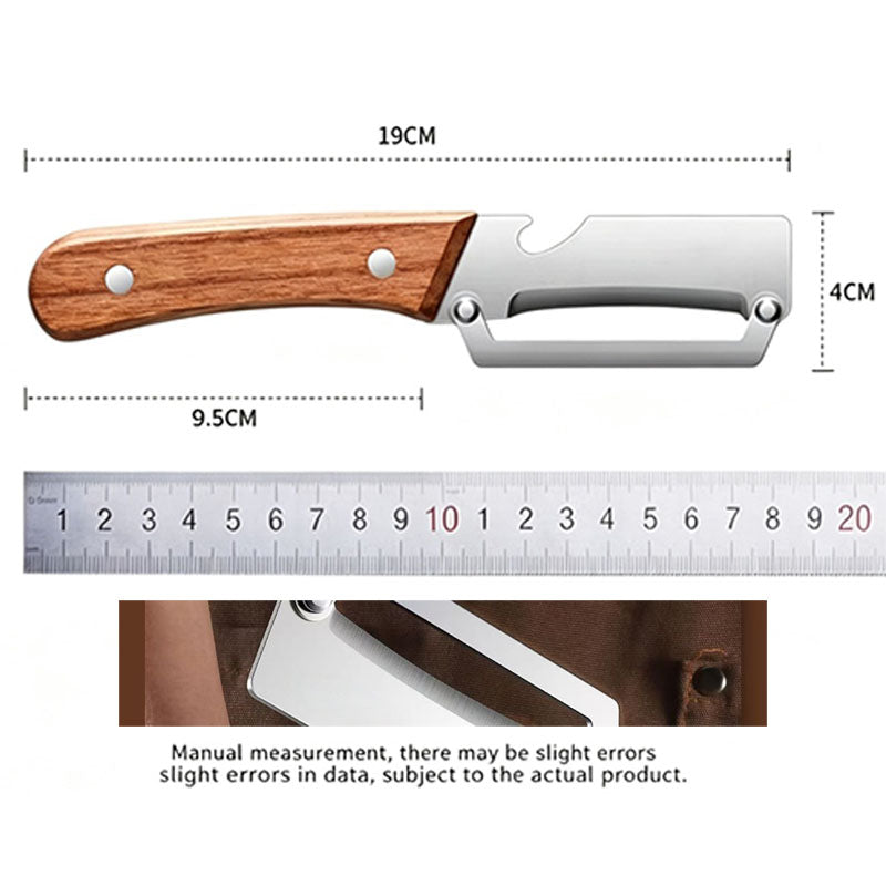 Premium Stainless Steel Vegetable Peeler with Ergonomic Solid Wood Handle - Professional Sharp Fruit and Potato Peeler with Integrated Bottle Opener