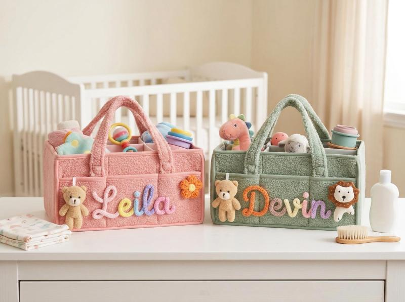 Personalized Plush Baby Storage Basket, Custom Yarn Name Diaper Caddy, Nursery Organizer Basket, Baby Shower Gift for New Mom