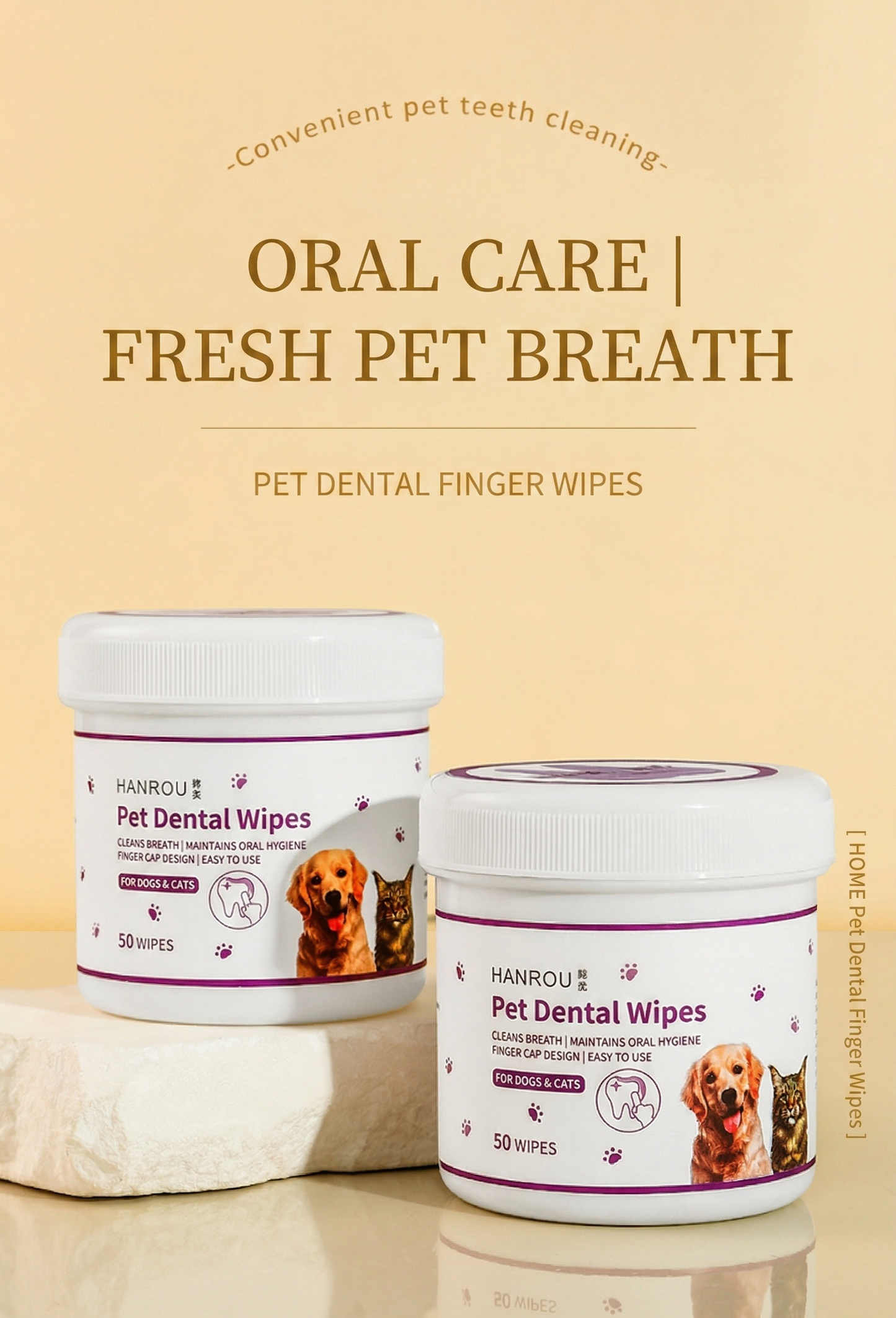 Pet Dental Care Finger Wipes (100 Wipes ,2 Packs of 50) - Dog & Cat Toothbrush Sleeves for Plaque & Tartar Removal, Fresh Breath Oral Wipes