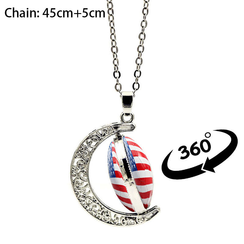 ⚽ 2026 World Cup Soccer Flag Necklace | 360° Spinning Moon Pendant Jewelry for Women