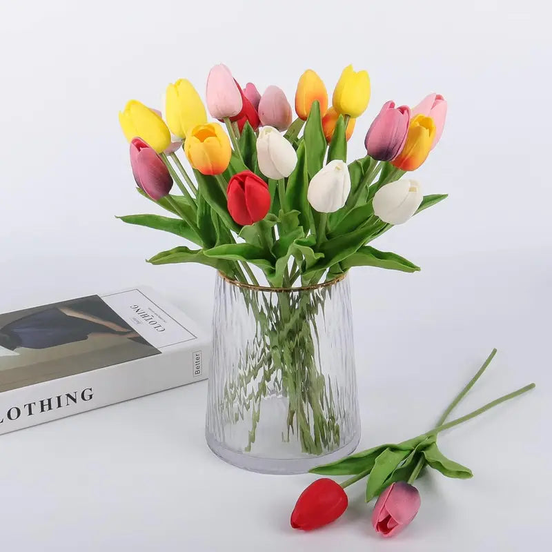 18-Stem Artificial Tulip Bouquet | Vibrant Faux Flowers for Home & Porch