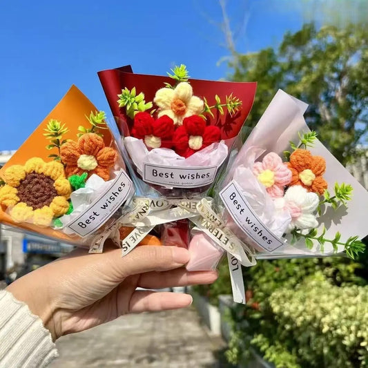 ✨ Handmade Crochet Mini Flower Bouquet | Eternal Floral Gift & Emotional Support Decor