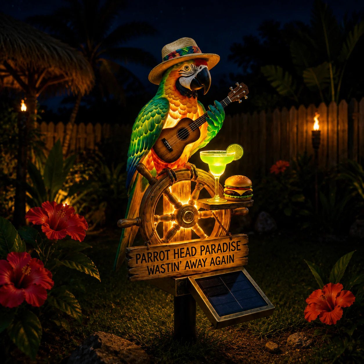 🔥Hot Sale 50% off 🌴 Solar Parrot Statue Light – Hawaiian Luau Tropical Garden Decor