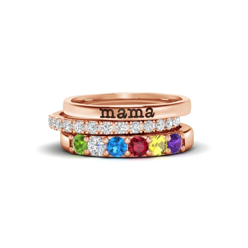 For Grandmother-Custom With Grandkids' Birthstones Stack Ring