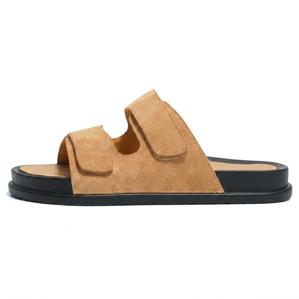 Leather Velcro Soft Bottom Beach Men's Slippers