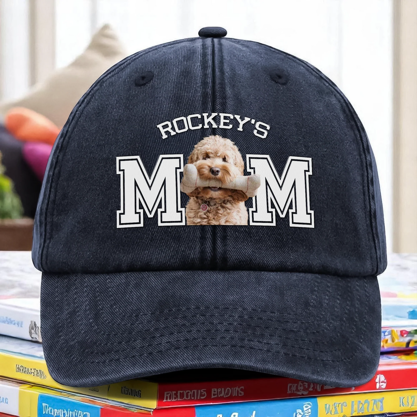 Custom Photo Dog Cat Dad Washed Denim Baseball Cap