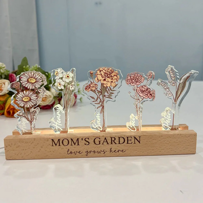 Custom Birth Flower 3D Crystal LED Light with Kids Names – Mother’s Day Gift for Mom