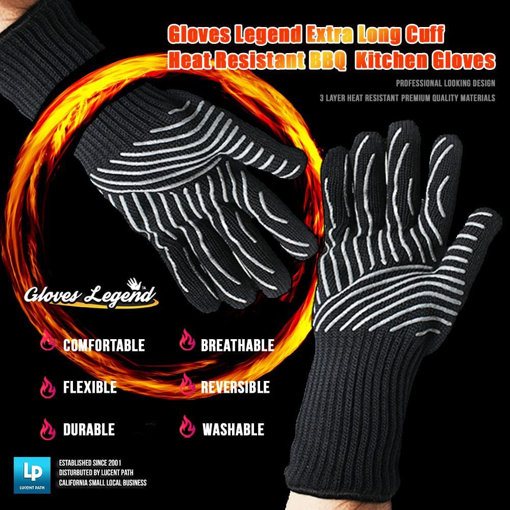 1472°F Extreme Heat Resistant BBQ Gloves | Premium Aramid Grilling, Smoker & Oven Mitts