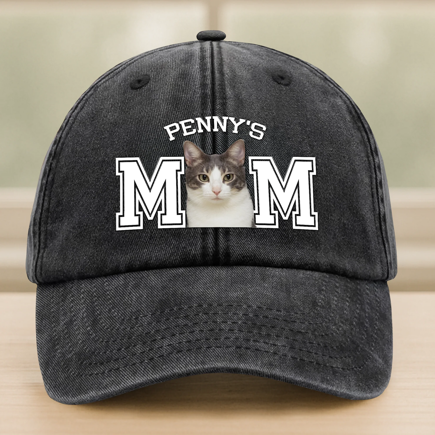 Custom Photo Dog Cat Dad Washed Denim Baseball Cap