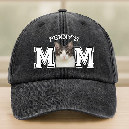 Custom Photo Dog Cat Dad Washed Denim Baseball Cap
