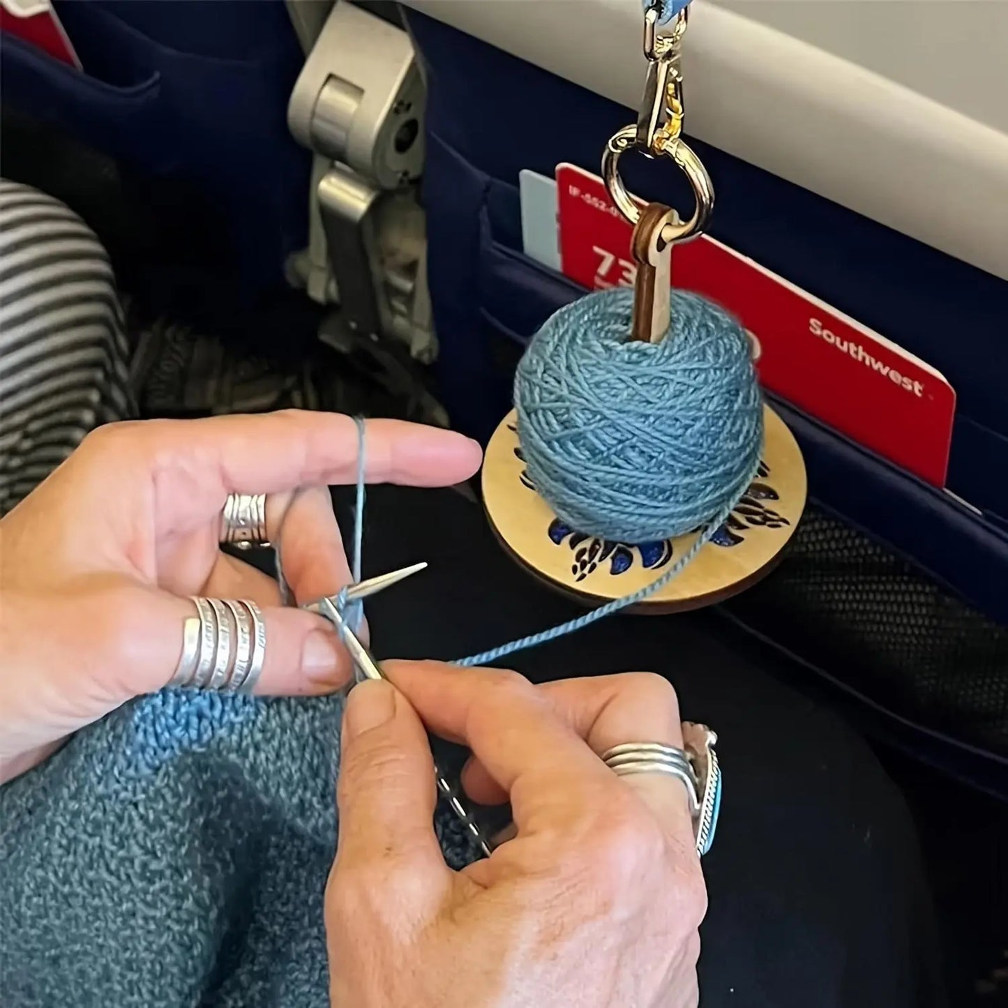 Portable Wooden Yarn Holder with Wrist Strap | Tangle-Free Yarn Spinner & Dispenser for Knitting & Crochet