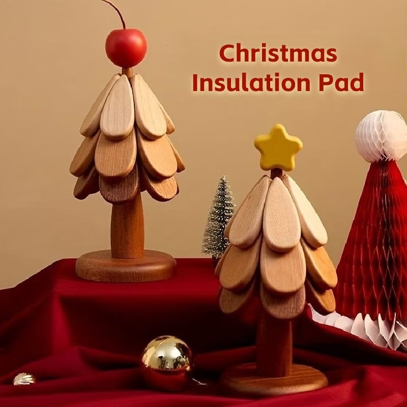 Premium Wooden Christmas Tree Trivet Set | Folding Heat-Resistant Coasters & Festive Table Decor