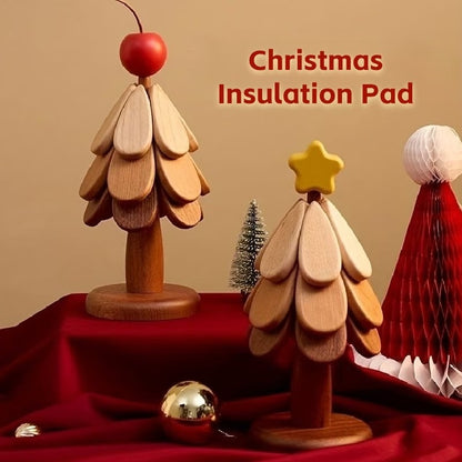 Premium Wooden Christmas Tree Trivet Set | Folding Heat-Resistant Coasters & Festive Table Decor
