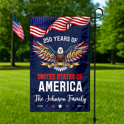 Custom Family Name 250 Years of Freedom Eagle USA 1776–2026 Garden Flag