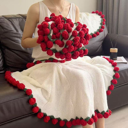 Handcrafted 3D Rose Throw Blanket | Premium Plush Floral Knit for Gifting