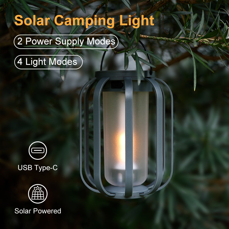 Solar Retro Camping Lantern | Waterproof LED Flame Light with Tripod for Patio & Tent