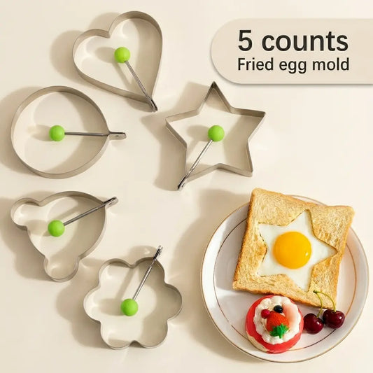 🍳 5-Piece Fun Shape Egg & Pancake Molds | Turn Boring Breakfasts into Kids' Favorites