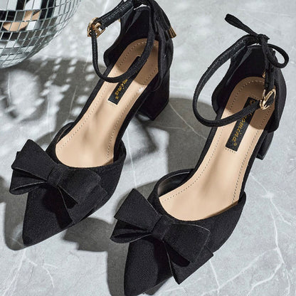 Bow-tie chunky open-toe strappy high-heeled sandals