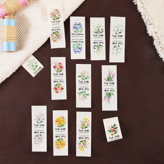 Personalized Watercolor Birth Flower 100% Cotton Sewing Label with Name and Text Birthday Gift for Knitting Lover DIY Craft Lover