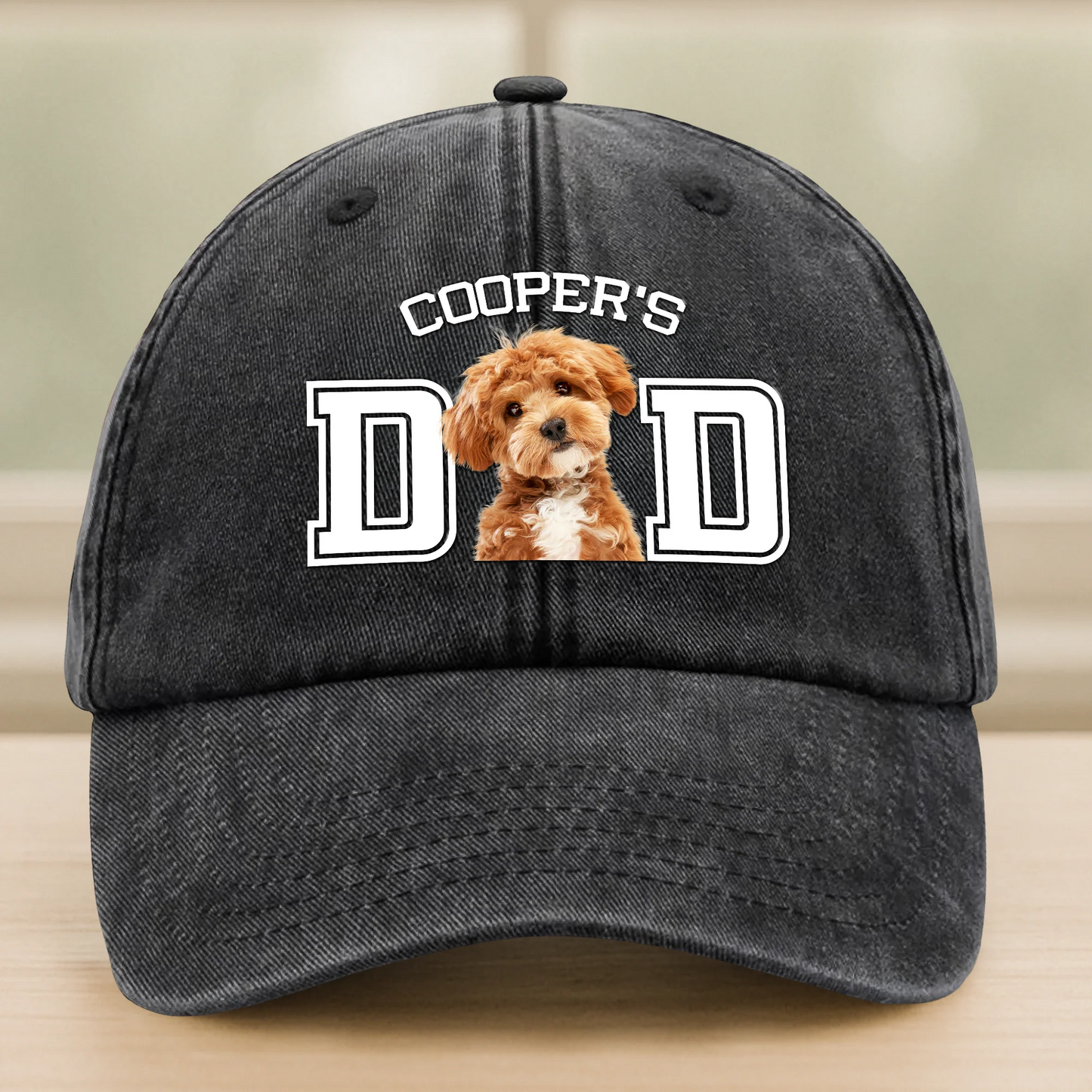 Custom Photo Dog Cat Dad Washed Denim Baseball Cap