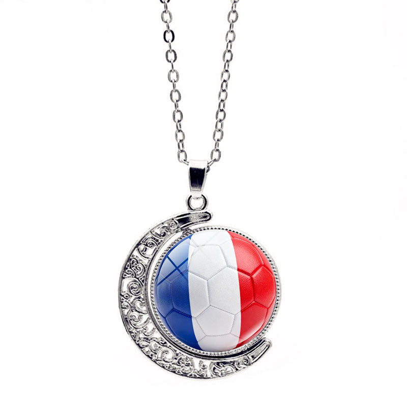 ⚽ 2026 World Cup Soccer Flag Necklace | 360° Spinning Moon Pendant Jewelry for Women