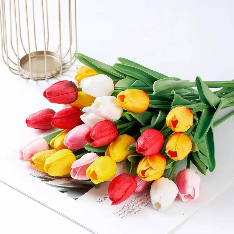 18-Stem Artificial Tulip Bouquet | Vibrant Faux Flowers for Home & Porch