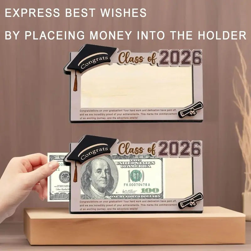 Class of 2026 Graduation Money Holder – Unique Wooden Cash Display & Gift Box