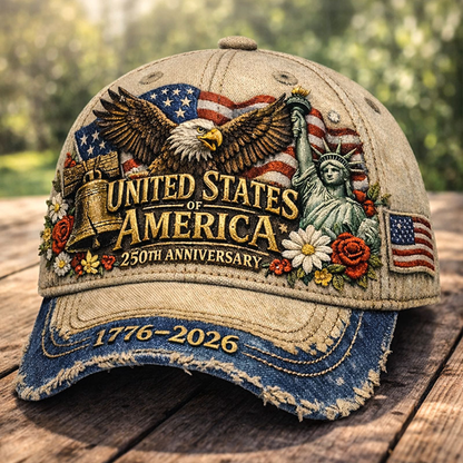 USA 250th Anniversary Baseball Cap — 3D Digital Print, Sun-Shading & UV Protection