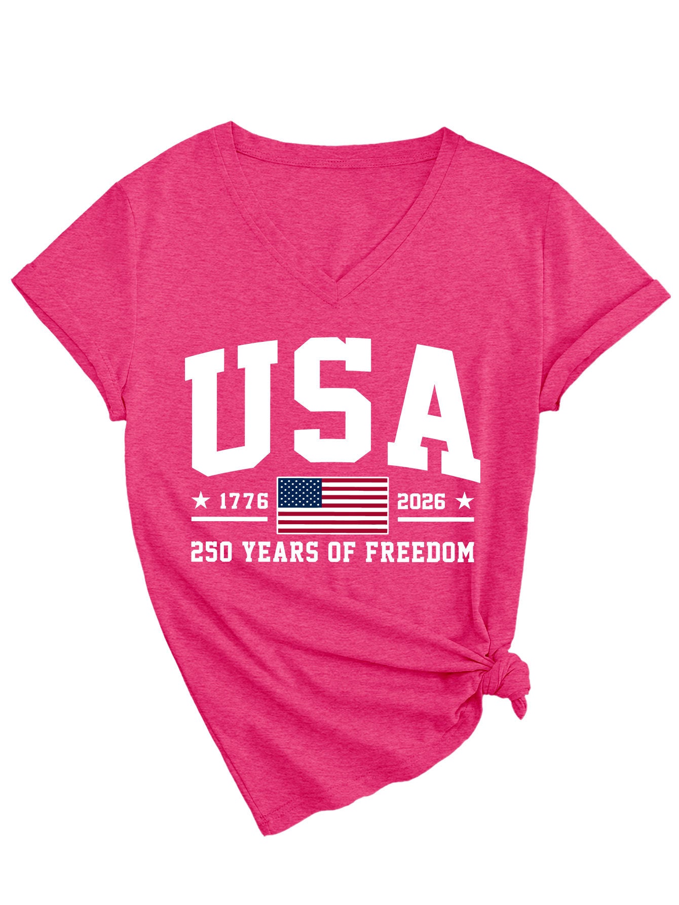Women'S America Flag Floral Print Casual V-Neck T-Shirt