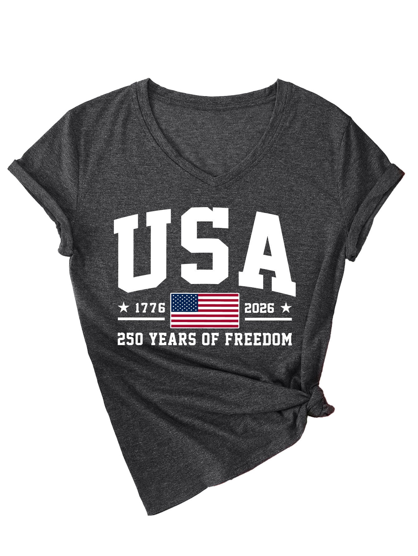 Women'S America Flag Floral Print Casual V-Neck T-Shirt
