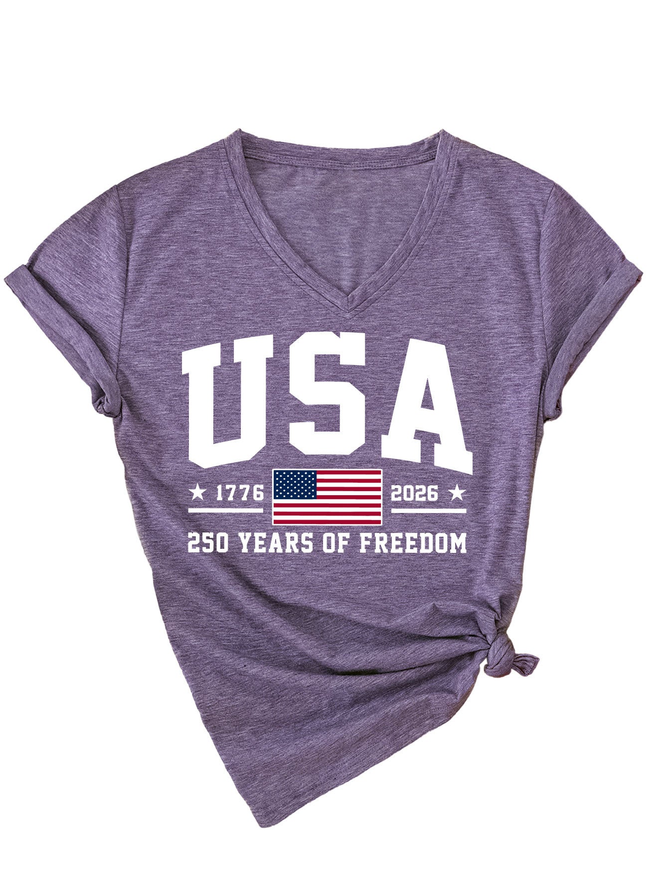 Women'S America Flag Floral Print Casual V-Neck T-Shirt