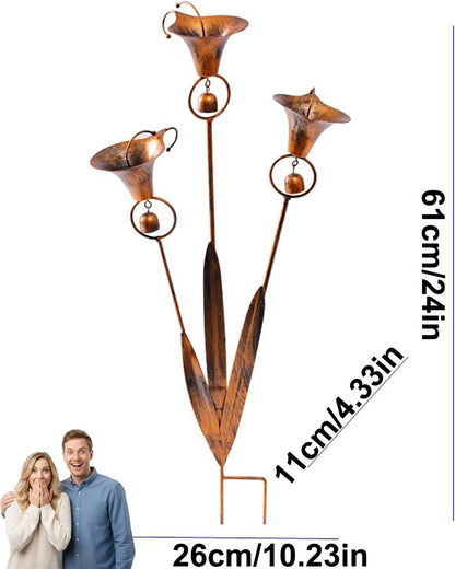 🏡Flamed Copper Three Calla Lilies Garden Stake with Bells