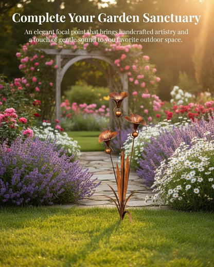 🏡Flamed Copper Three Calla Lilies Garden Stake with Bells