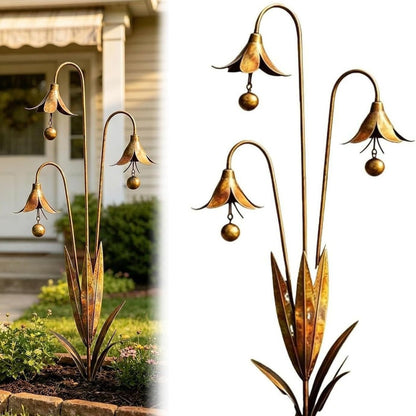 🏡Flamed Copper Three Calla Lilies Garden Stake with Bells