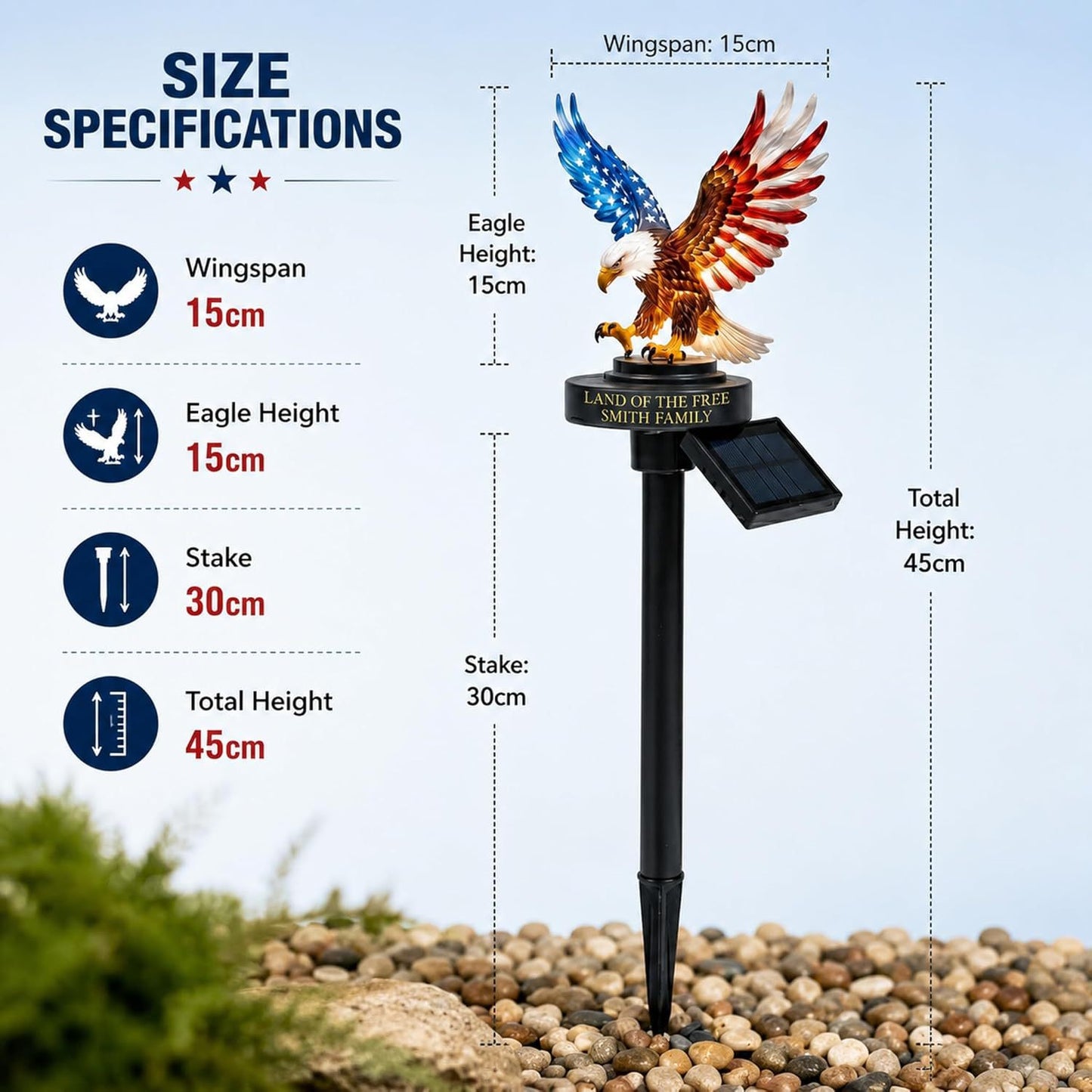 Personalized Solar Eagle Garden Light - A Glowing Tribute to American Freedom