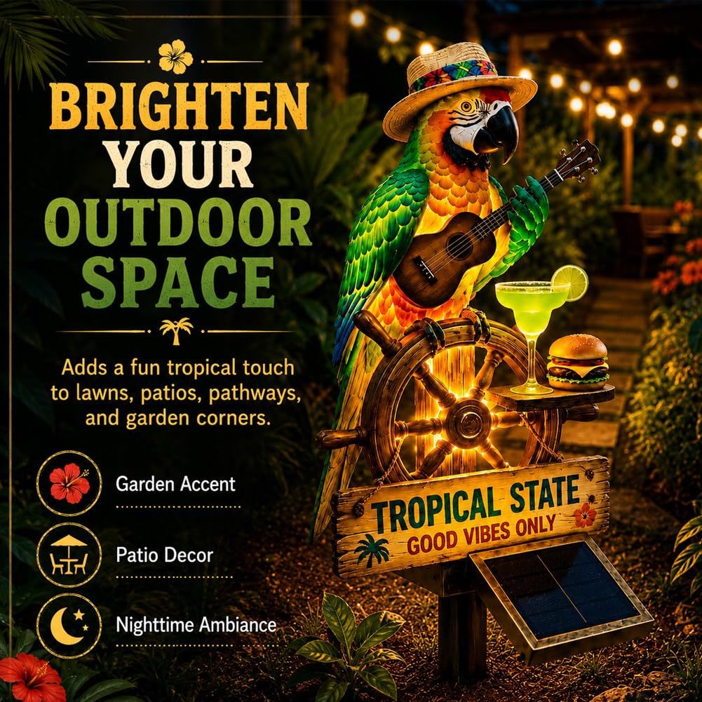🔥Hot Sale 50% off 🌴 Solar Parrot Statue Light – Hawaiian Luau Tropical Garden Decor