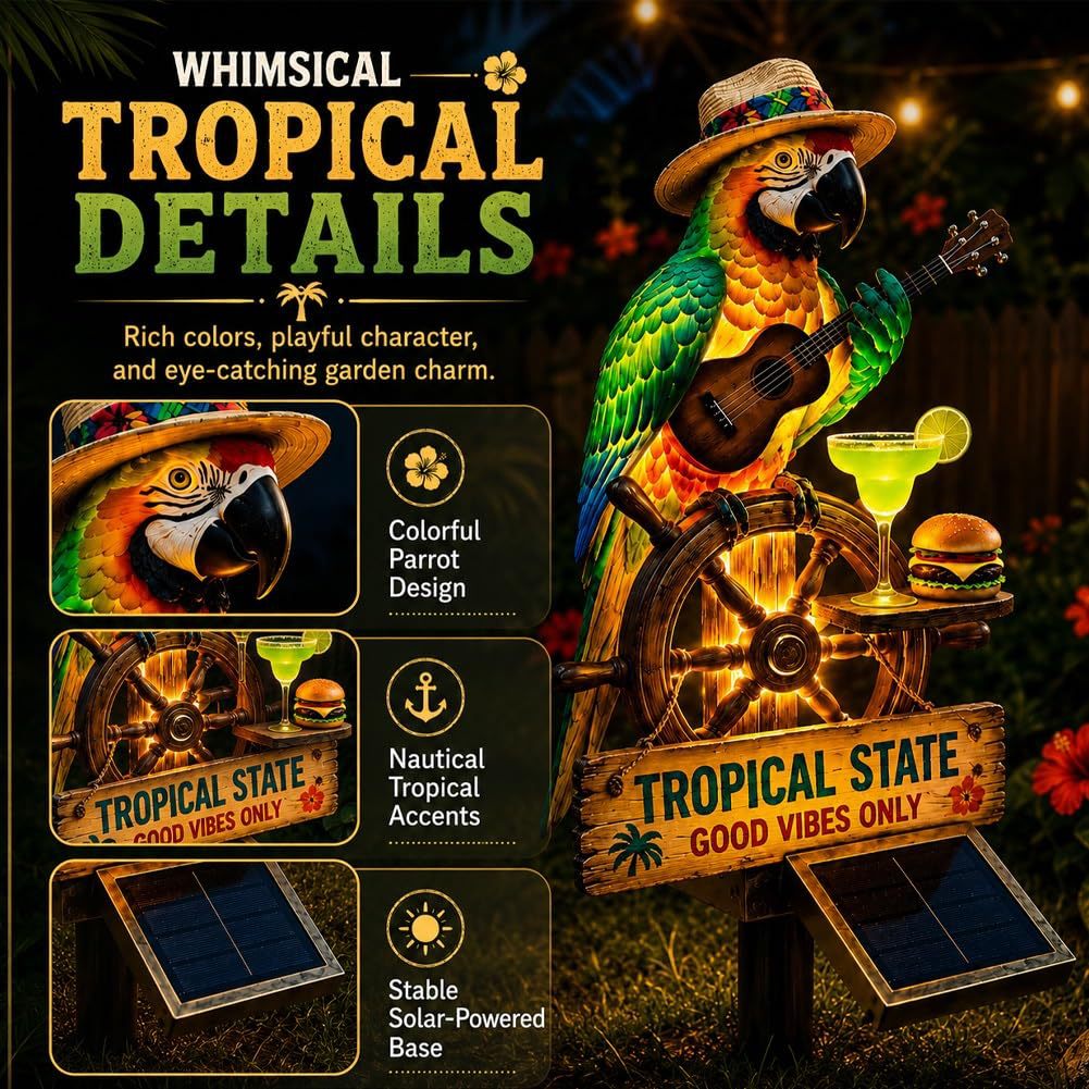 🔥Hot Sale 50% off 🌴 Solar Parrot Statue Light – Hawaiian Luau Tropical Garden Decor