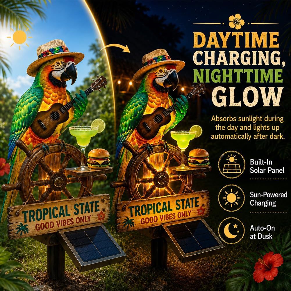🔥Hot Sale 50% off 🌴 Solar Parrot Statue Light – Hawaiian Luau Tropical Garden Decor