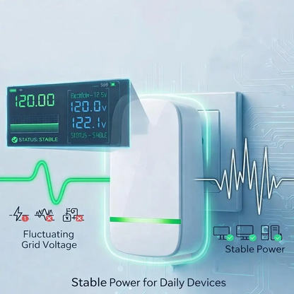 Smart plug, voltage optimization, surge protection, temperature-controlled socket, home/office, compact, plug and play.