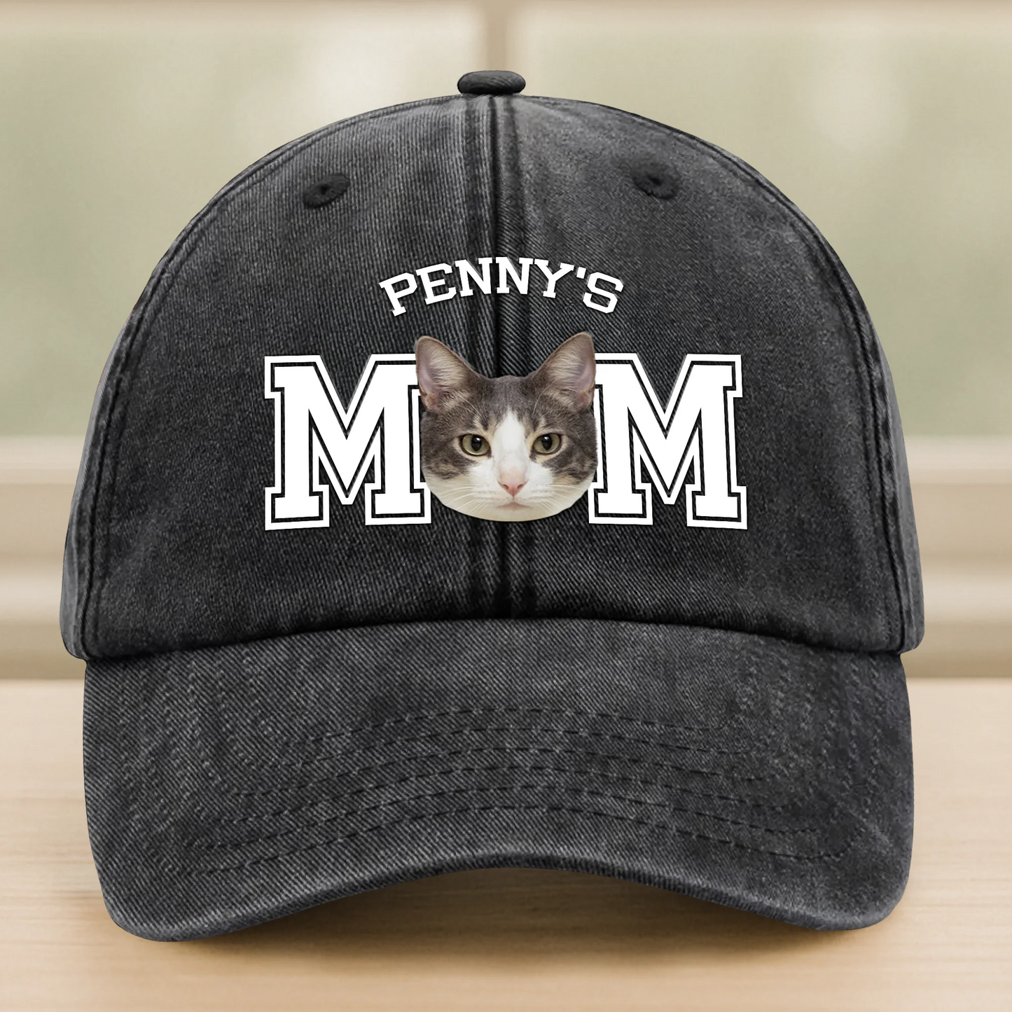Custom Photo Dog Cat Dad Washed Denim Baseball Cap