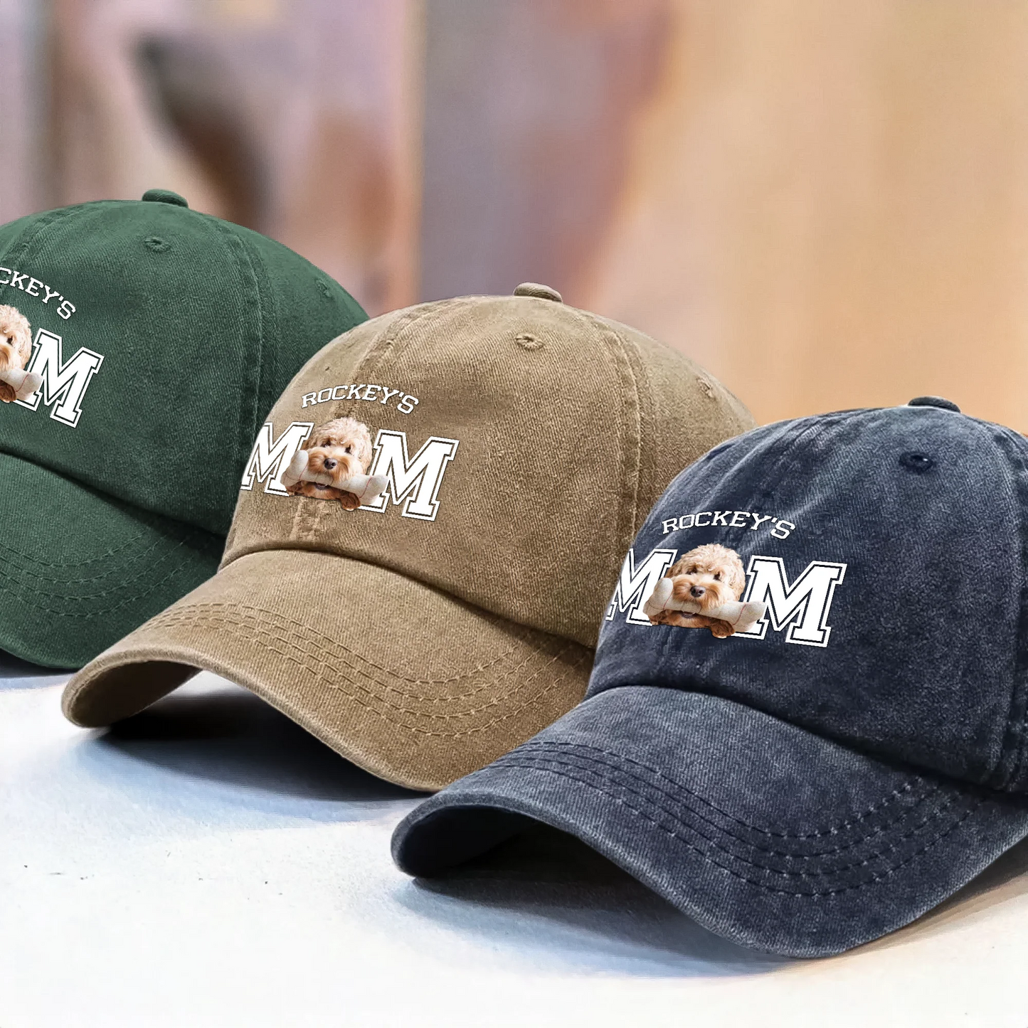 Custom Photo Dog Cat Dad Washed Denim Baseball Cap