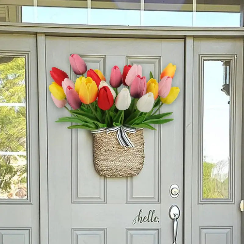 18-Stem Artificial Tulip Bouquet | Vibrant Faux Flowers for Home & Porch