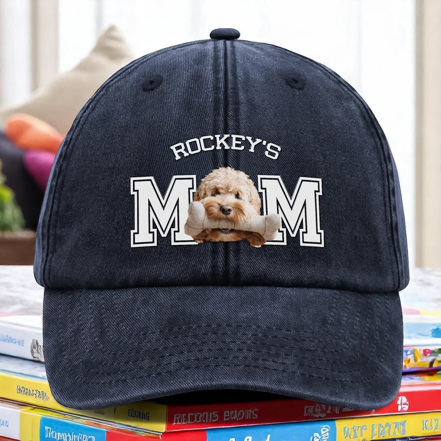 Custom Photo Dog Cat Dad Washed Denim Baseball Cap