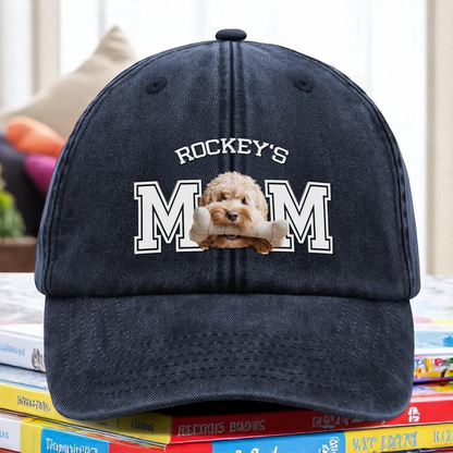 Custom Photo Dog Cat Dad Washed Denim Baseball Cap