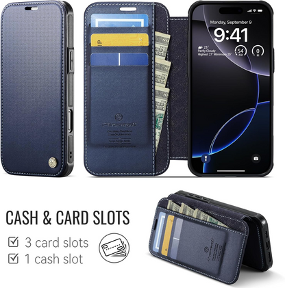 Premium Leather Wallet Folio Case with MagSafe for iPhone 16 Pro Max
