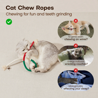 Cat Toys Chew Ropes 3Pcs, Safe Teeth Cleaning Toy for Indoor Kittens, Calming Interactive Kitty Toys