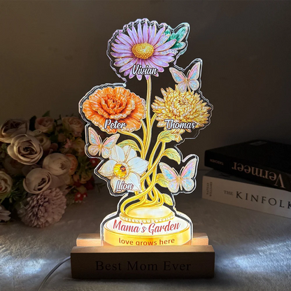 Personalized Mom’s Garden Birth Month Diamond Flower Acrylic Block – Custom Names Floral Plaque, Mother’s Day Gift for Mom Grandma